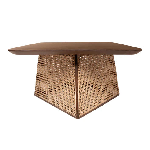 Handcrafted Cane & Solid Wood Coffee Table – 38"x31"x18" | Modern Rattan Center Table by Living Furn India