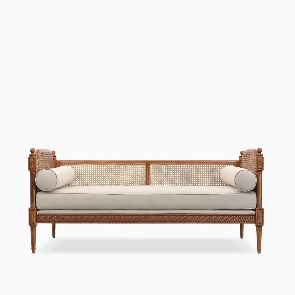 Sereno Natura Rattan Daybed – Handcrafted Solid Wood & Woven Elegance by Living Furn India