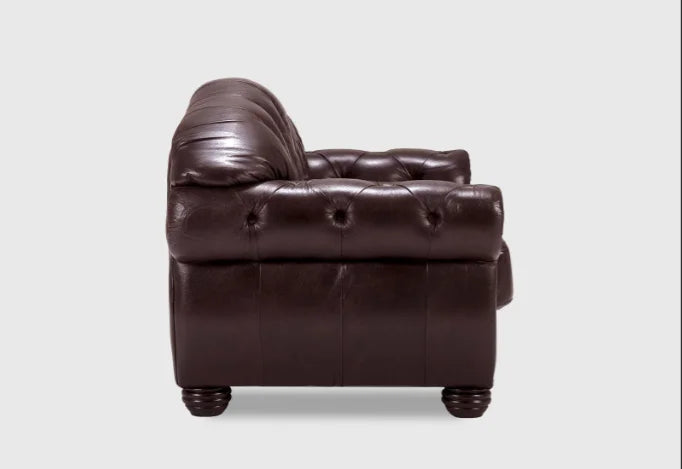 DuoBelle Luxe Brown Leather 2-Seater Sofa – Handcrafted Intimate Comfort by Living Furn India