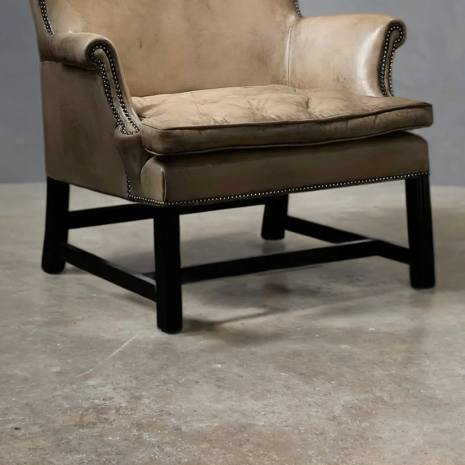 Imperium Slate Wingback Leather Chair – Handcrafted Slate Brown/Bone Accent by Living Furn India