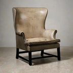 Imperium Slate Wingback Leather Chair – Handcrafted Slate Brown/Bone Accent by Living Furn India