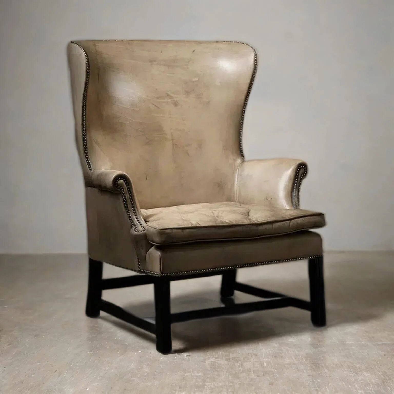 Imperium Slate Wingback Leather Chair – Handcrafted Slate Brown/Bone Accent by Living Furn India