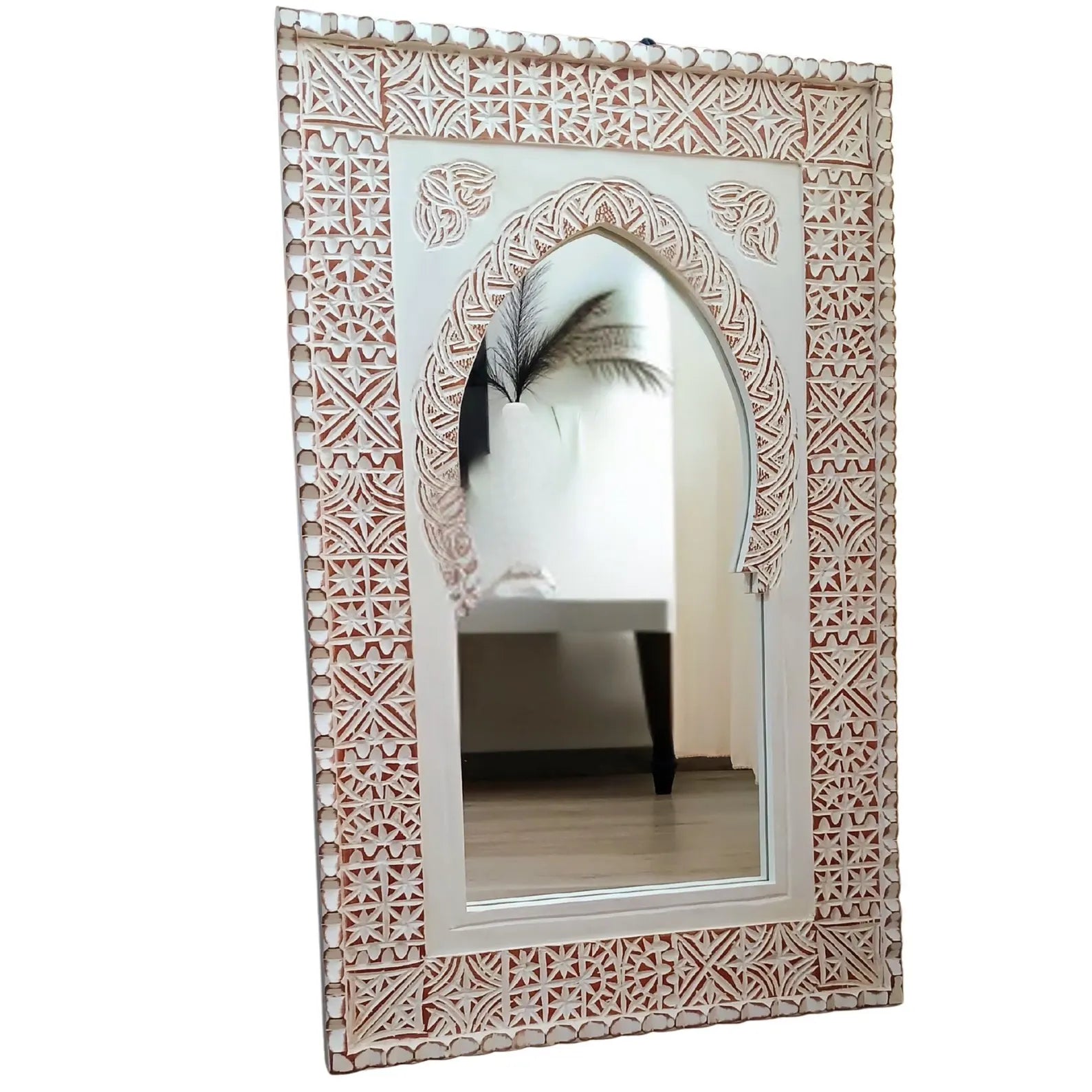 Vintage Arch Hand Carved Wooden Wall Mirror – Living Furn India