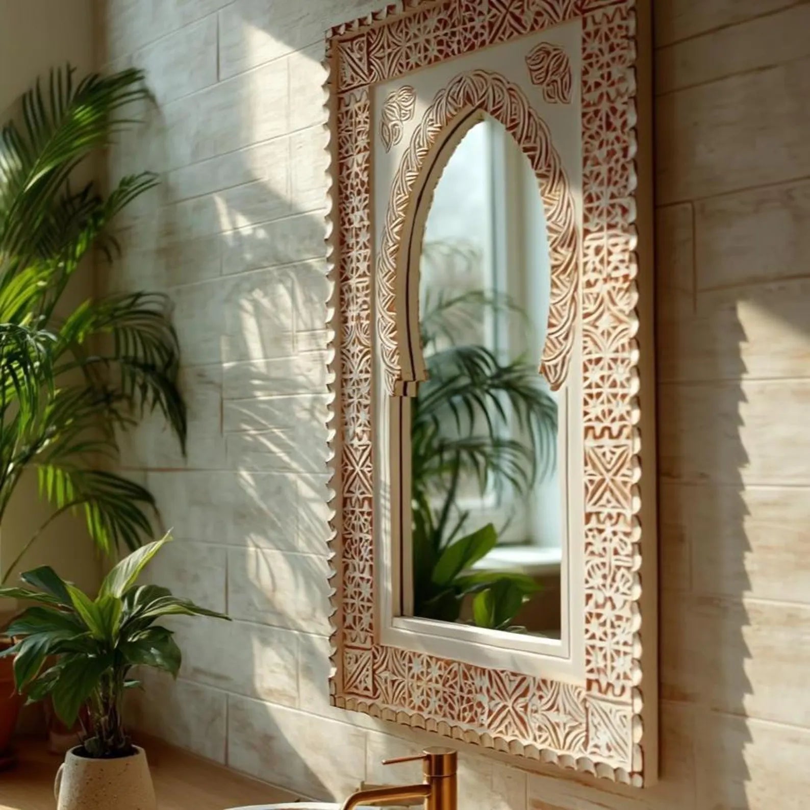 Vintage Arch Hand Carved Wooden Wall Mirror – Living Furn India