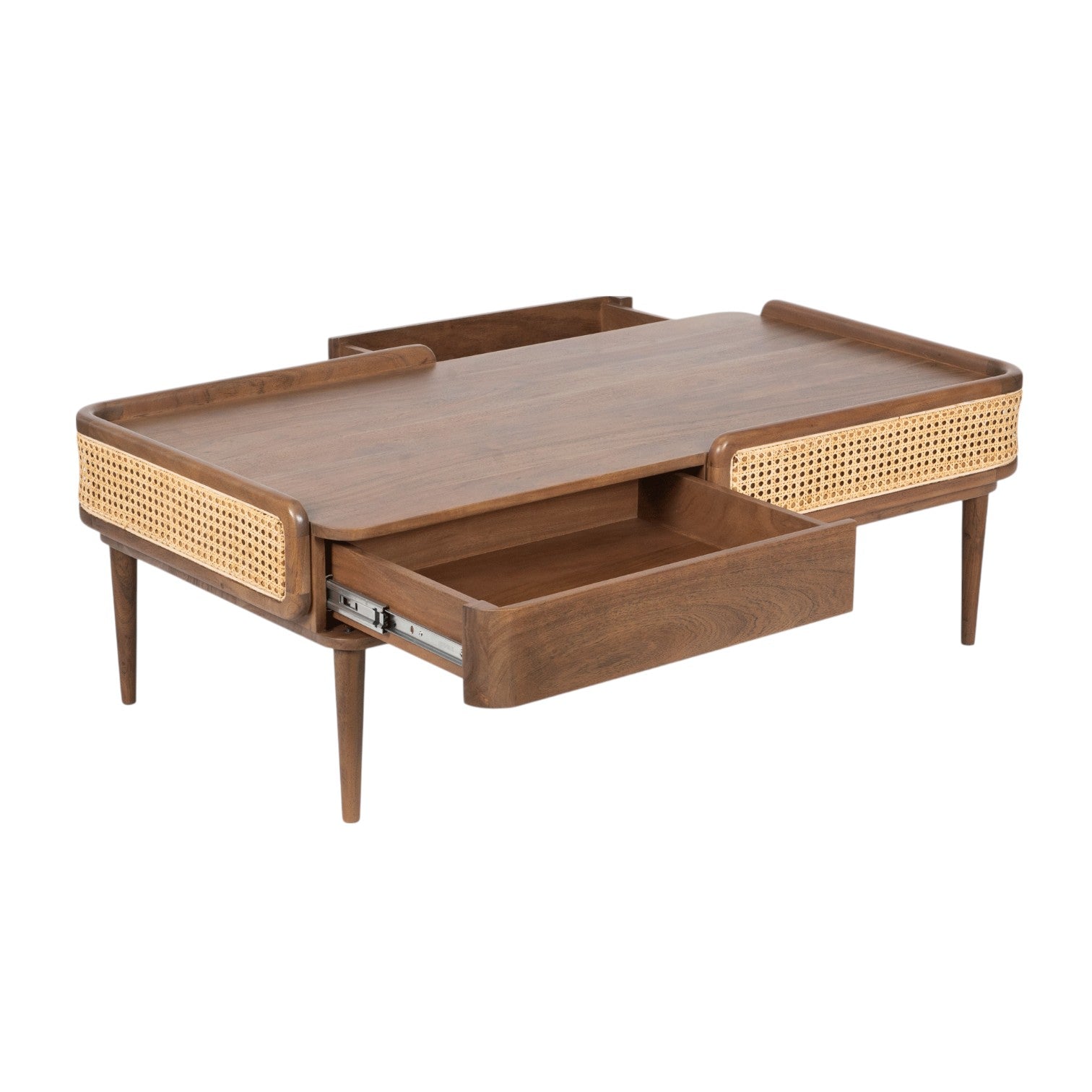 Linea Coffee Table | Handcrafted Mango Wood & Cane Living Room Table | Living Furn India