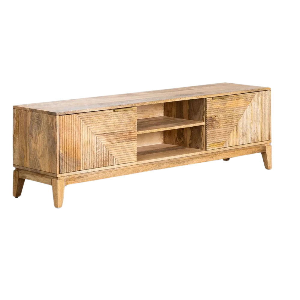 Handcrafted Mango Wood & Rattan Coffee Table with Open Storage | Mid-Century Modern Living Room Centerpiece | Living Furn India