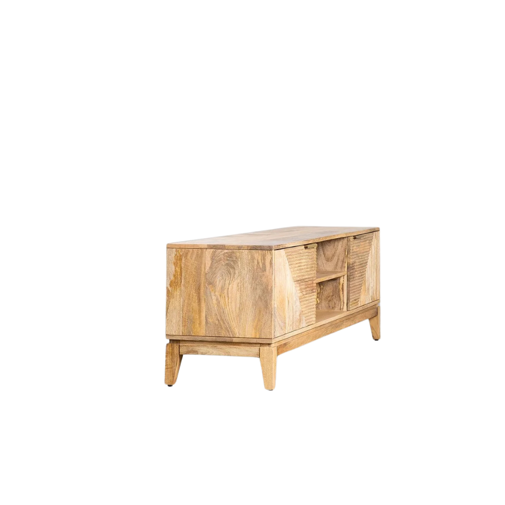 Handcrafted Mango Wood & Rattan Coffee Table with Open Storage | Mid-Century Modern Living Room Centerpiece | Living Furn India