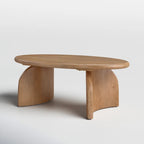 Oval Solid Wood Coffee Table | Modern Sculptural Base | Natural Wood Living Room Centerpiece | Living Furn India