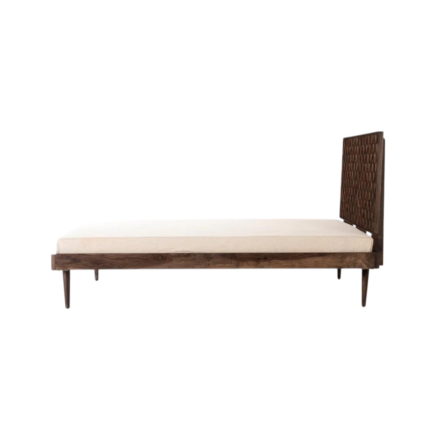 Prism Queen Bed | Handcrafted Sheesham Wood Bed with Geometric Headboard | Living Furn India