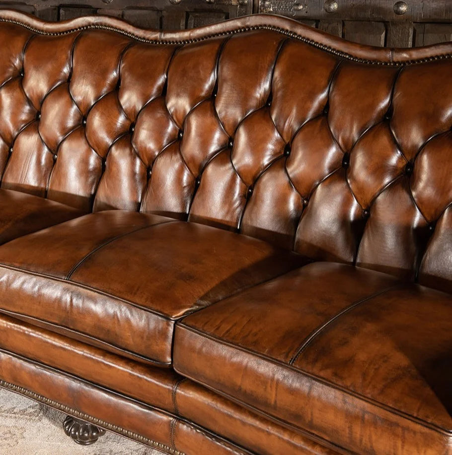 Majestique Renaissance Tufted Buffalo Leather Sofa – Premium 3-Seater by Living Furn India