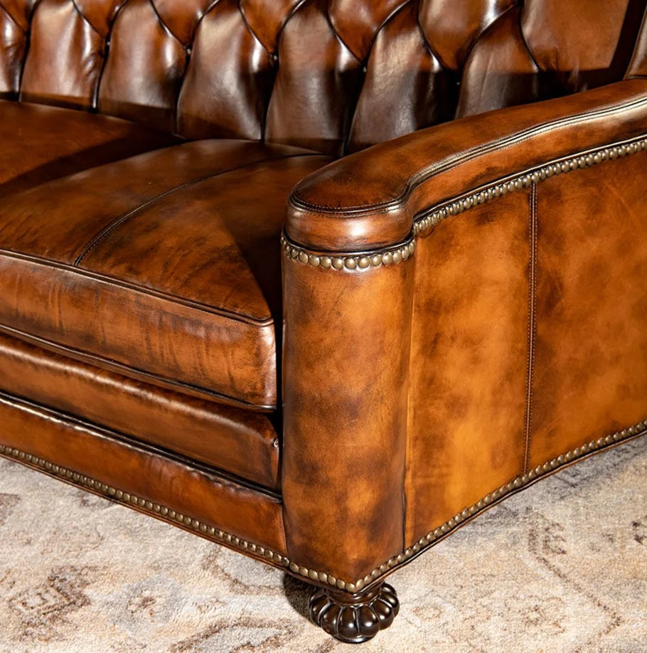 Majestique Renaissance Tufted Buffalo Leather Sofa – Premium 3-Seater by Living Furn India
