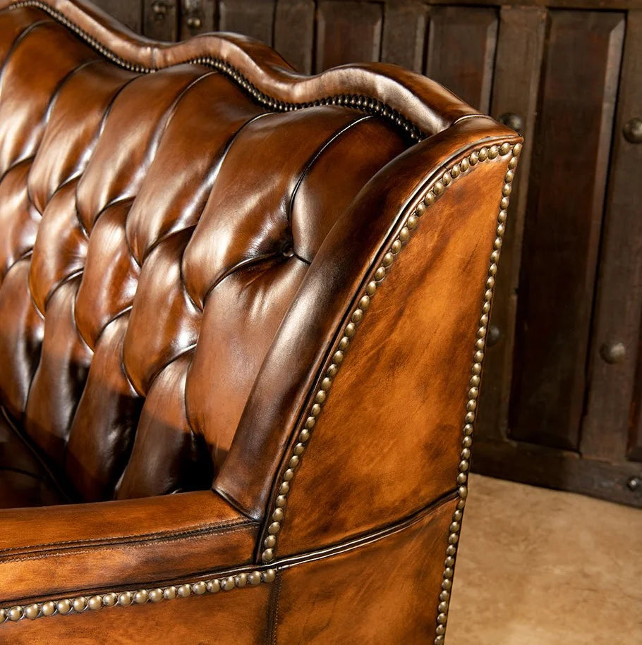 Majestique Renaissance Tufted Buffalo Leather Sofa – Premium 3-Seater by Living Furn India