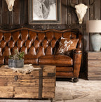 Majestique Renaissance Tufted Buffalo Leather Sofa – Premium 3-Seater by Living Furn India
