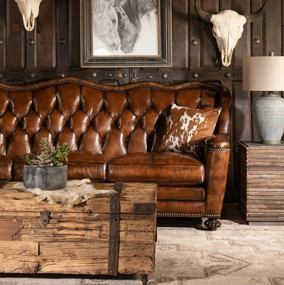 Majestique Renaissance Tufted Buffalo Leather Sofa – Premium 3-Seater by Living Furn India