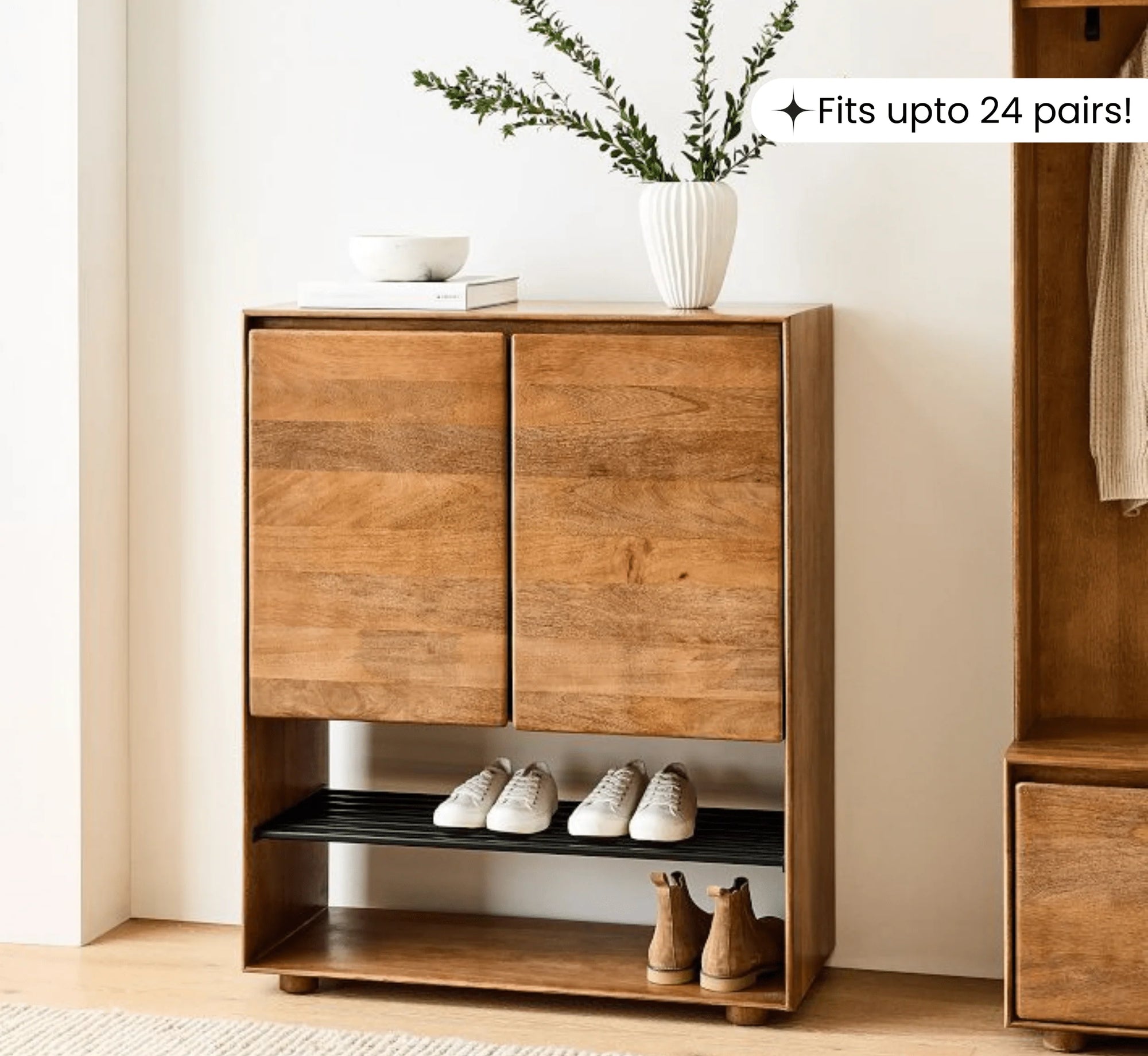 Nest 6-Tier Solid Mango Wood Shoe Cabinet – Handcrafted Organizer in Teak Finish by Living Furn India