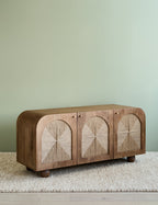 Arcadia Sideboard | Handcrafted Solid Mango Wood Cabinet with Woven Doors | Living Furn India
