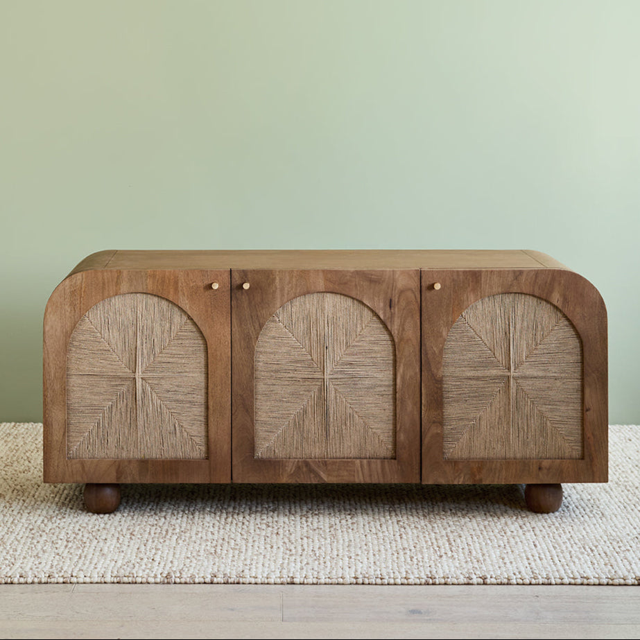 Arcadia Sideboard | Handcrafted Solid Mango Wood Cabinet with Woven Doors | Living Furn India