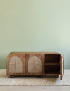 Arcadia Sideboard | Handcrafted Solid Mango Wood Cabinet with Woven Doors | Living Furn India