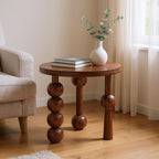 CinnaCurve Solid Mango Wood Round Side Table – Stylish Cinnamon Brown Finish by Living Furn India