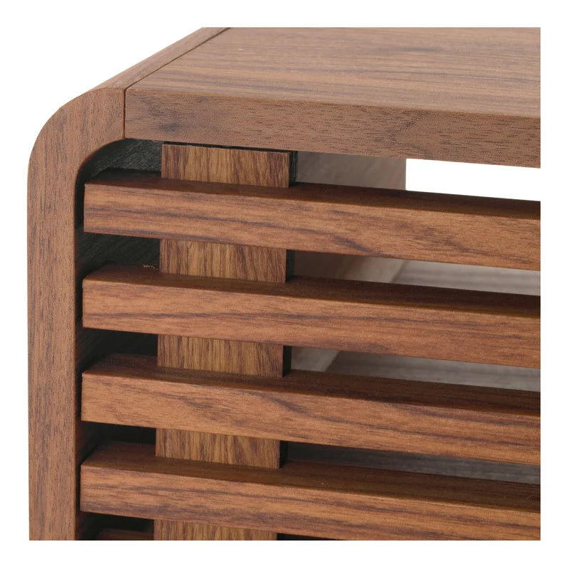 Mid-Century Modern Slatted Wood Coffee Table | Walnut Finish | Integrated Storage | Living Room Centerpiece | Living Furn India
