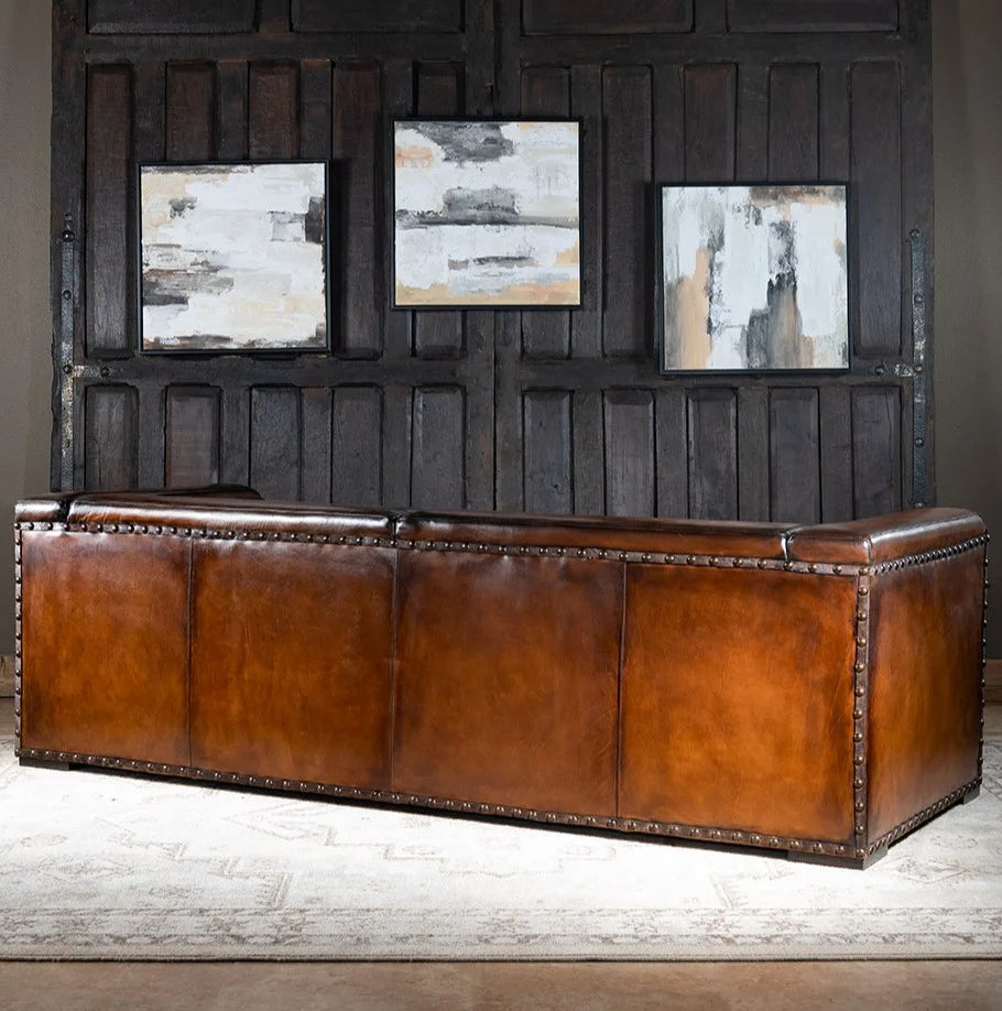 Artisan Vault Brown Leather 3-Seater Sofa – Handcrafted Heritage by Living Furn India