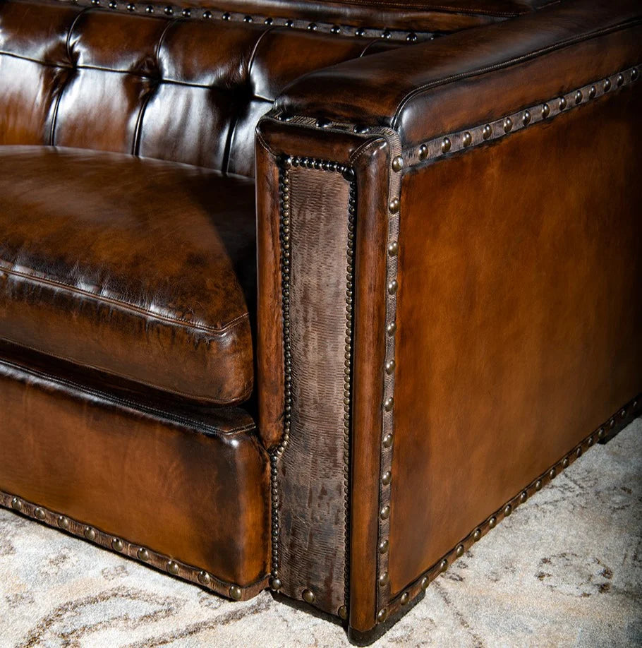 Artisan Vault Brown Leather 3-Seater Sofa – Handcrafted Heritage by Living Furn India