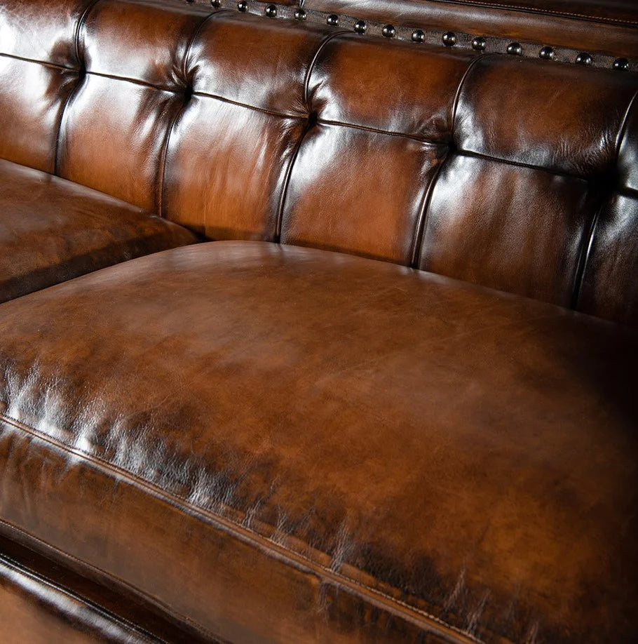 Artisan Vault Brown Leather 3-Seater Sofa – Handcrafted Heritage by Living Furn India