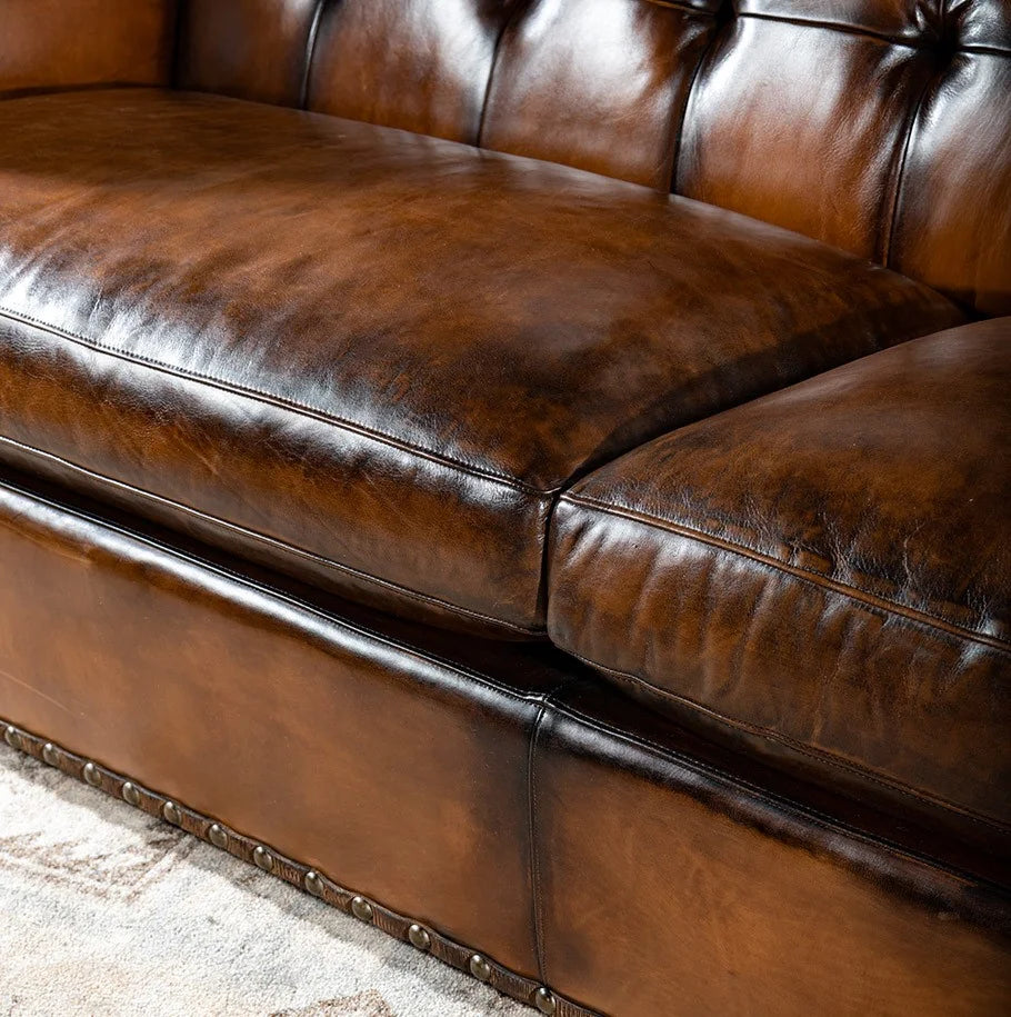 Artisan Vault Brown Leather 3-Seater Sofa – Handcrafted Heritage by Living Furn India