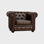Chesterfield Leather Armchair | Single Seater Tufted Club Chair | Handcrafted Luxury Living Room Furniture | Living Furn India