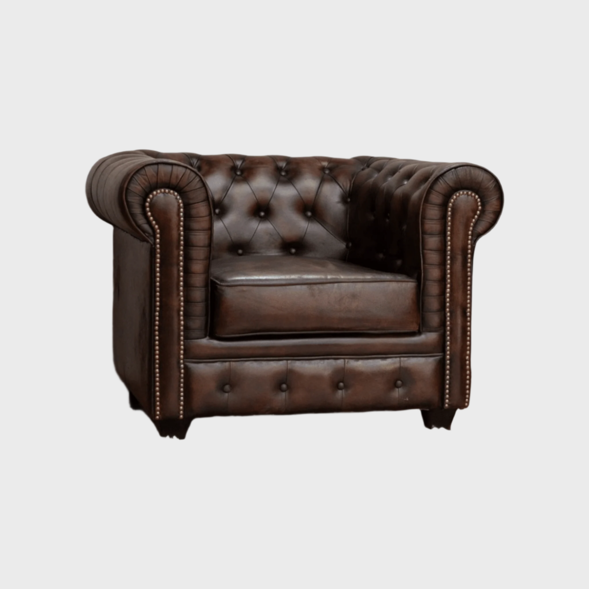 Chesterfield Leather Armchair | Single Seater Tufted Club Chair | Handcrafted Luxury Living Room Furniture | Living Furn India