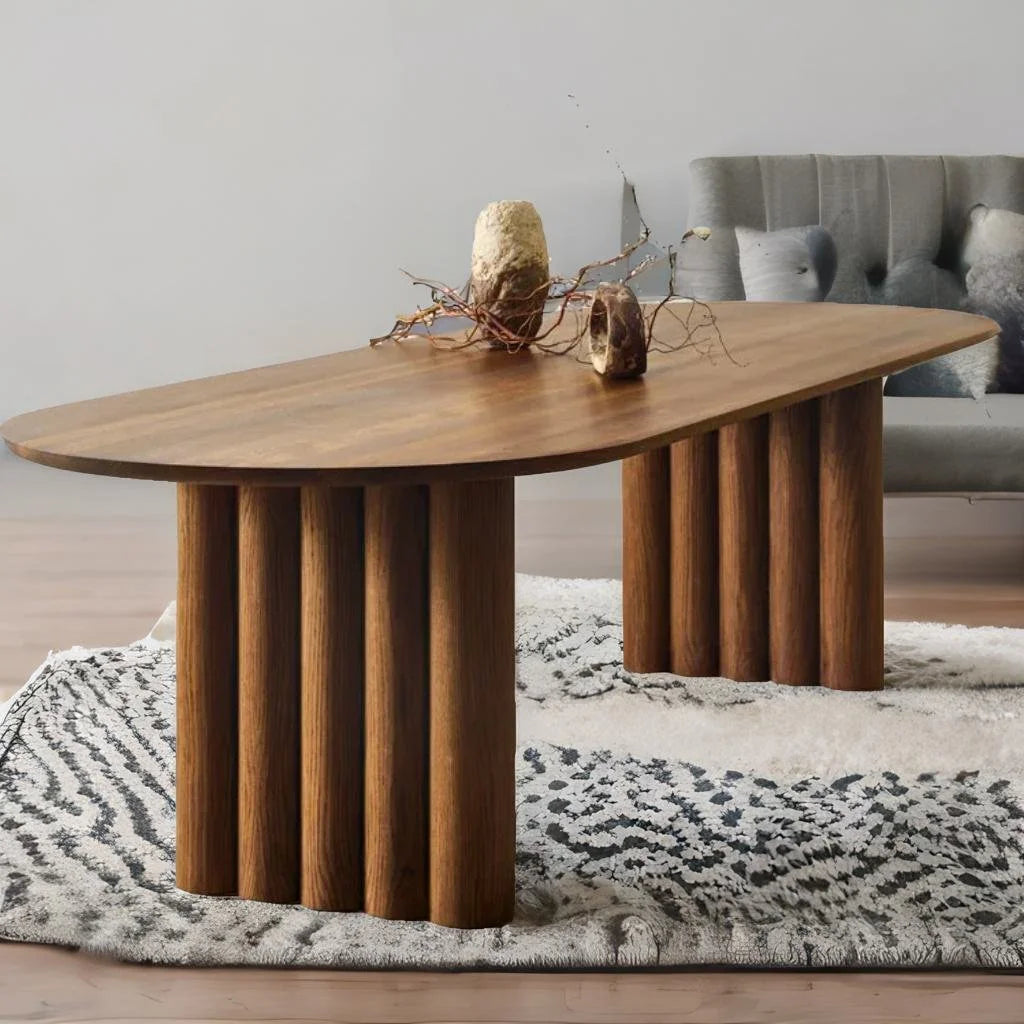 Evoque Classic Oval Solid Wood Dining Table – Brown Finish, 4-Seater by Living Furn India