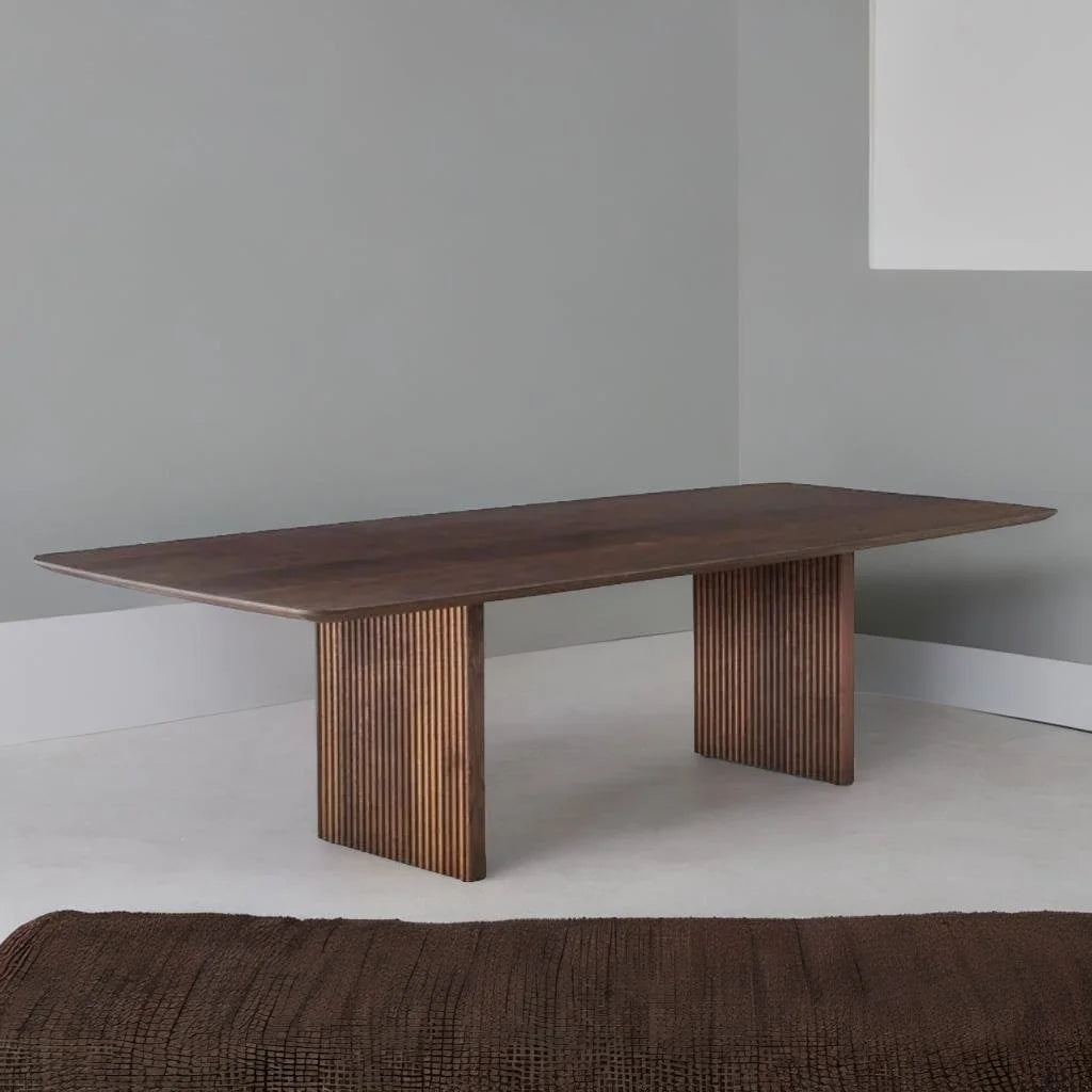 Regent Classico Solid Wood Dining Table – Brown Finish, Contemporary Design by Living Furn India