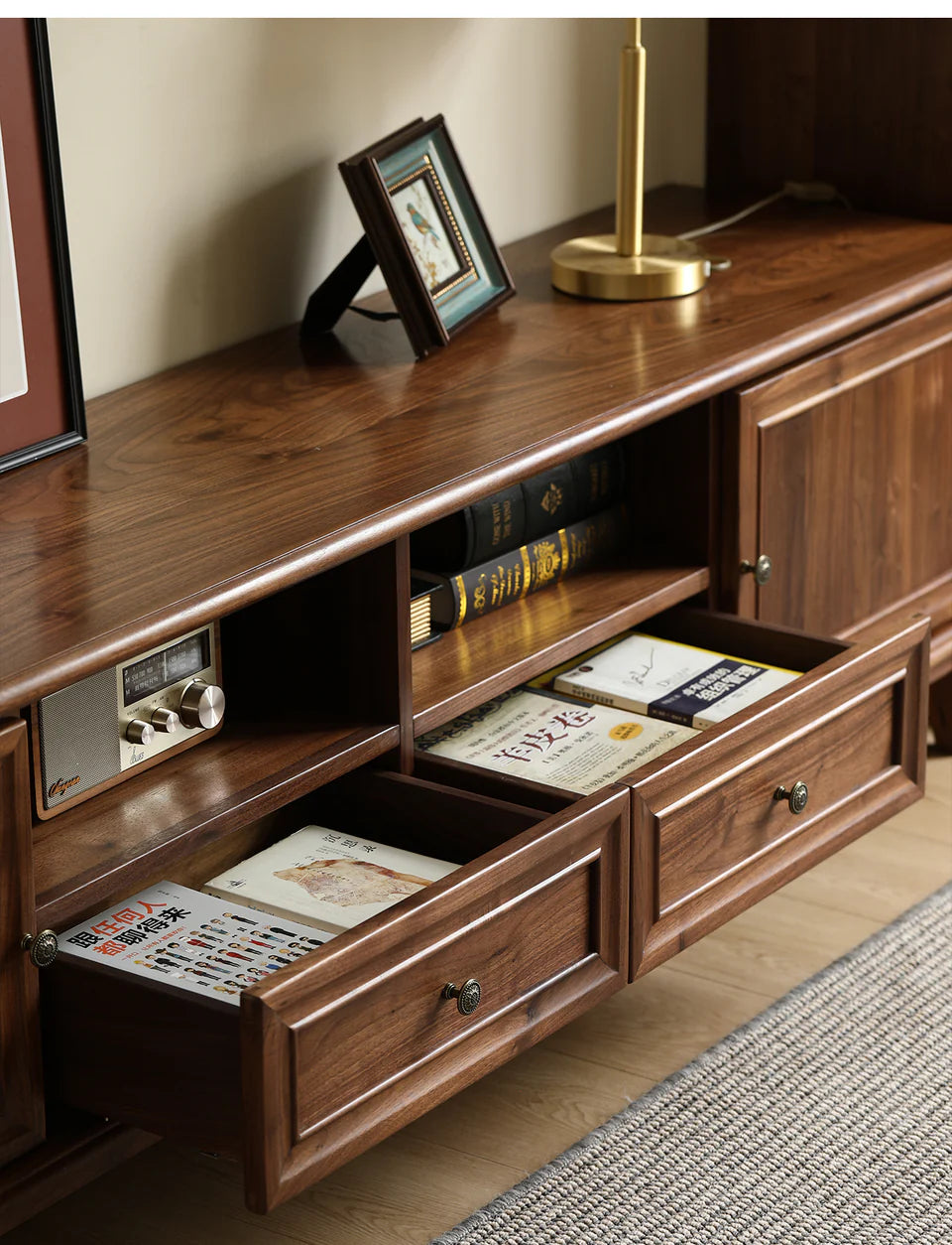 The Bikaner Media Unit | Handcrafted Walnut Finish TV Stand | 2-Door 2-Drawer