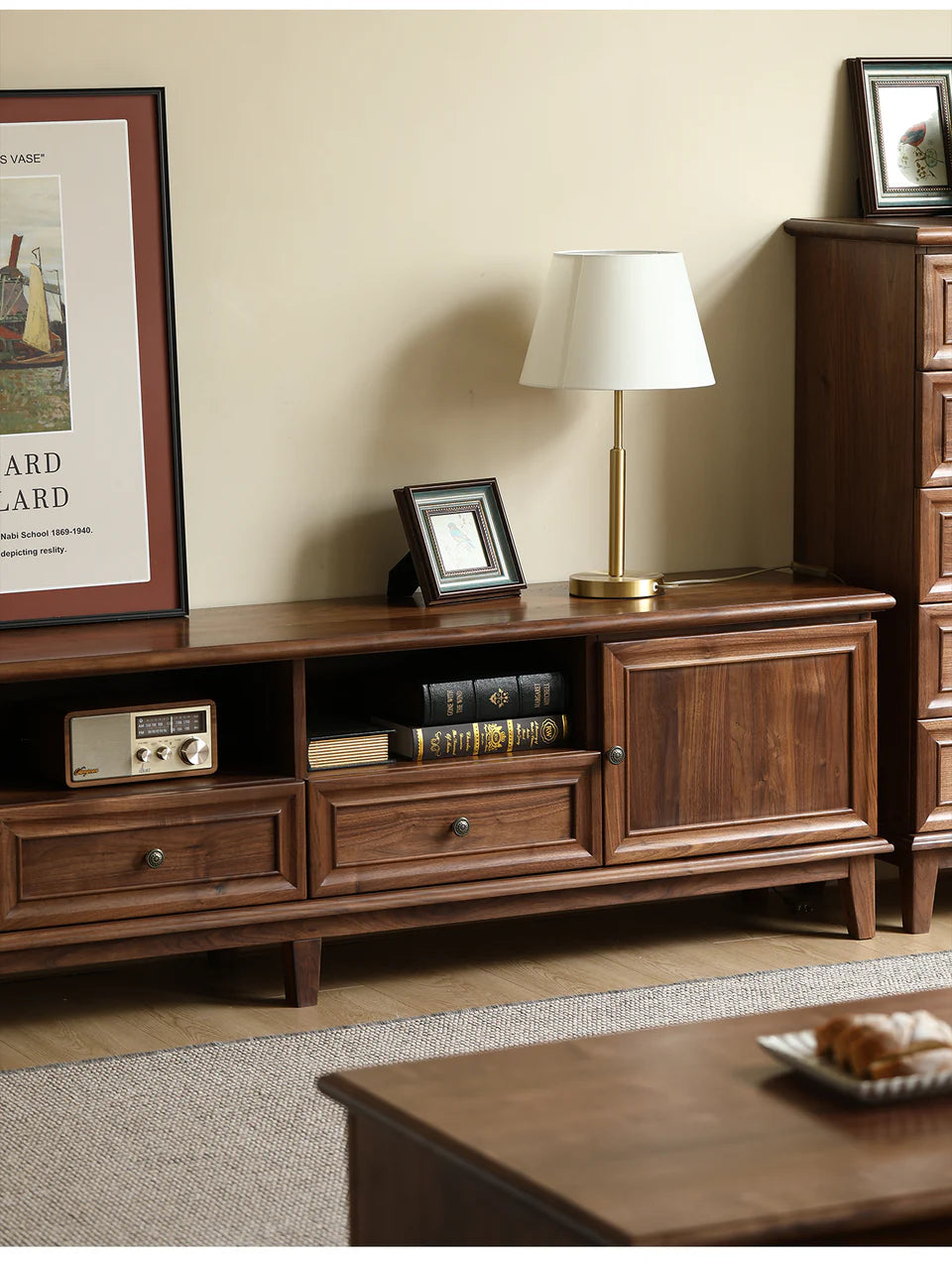 The Bikaner Media Unit | Handcrafted Walnut Finish TV Stand | 2-Door 2-Drawer