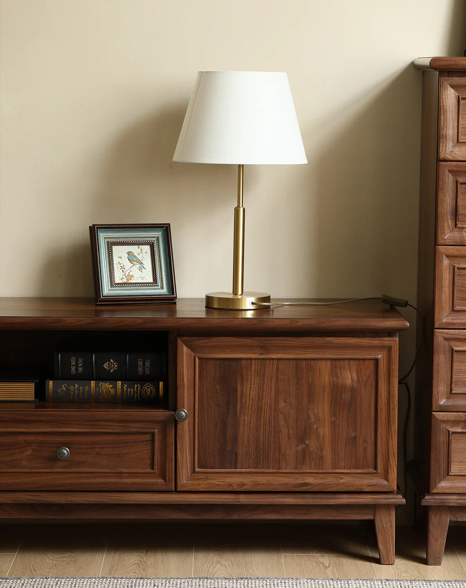 The Bikaner Media Unit | Handcrafted Walnut Finish TV Stand | 2-Door 2-Drawer