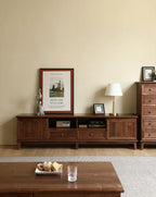 The Bikaner Media Unit | Handcrafted Walnut Finish TV Stand | 2-Door 2-Drawer