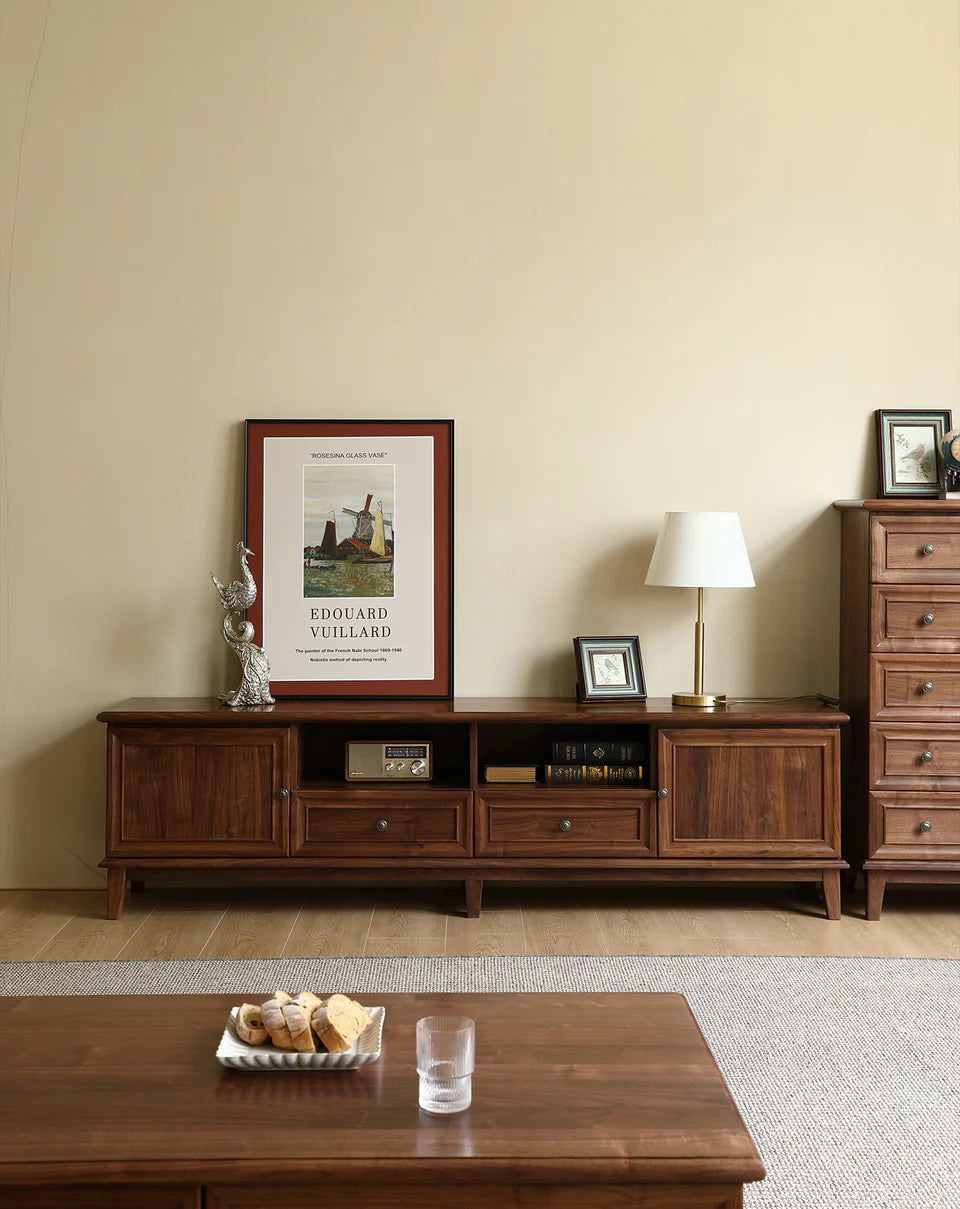 The Bikaner Media Unit | Handcrafted Walnut Finish TV Stand | 2-Door 2-Drawer