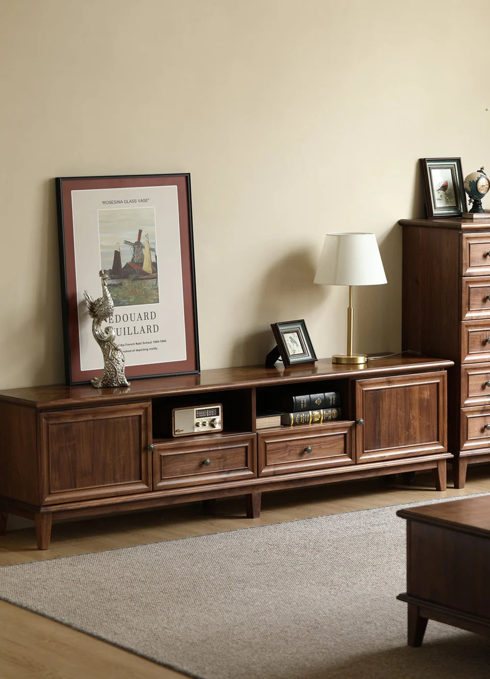 The Bikaner Media Unit | Handcrafted Walnut Finish TV Stand | 2-Door 2-Drawer