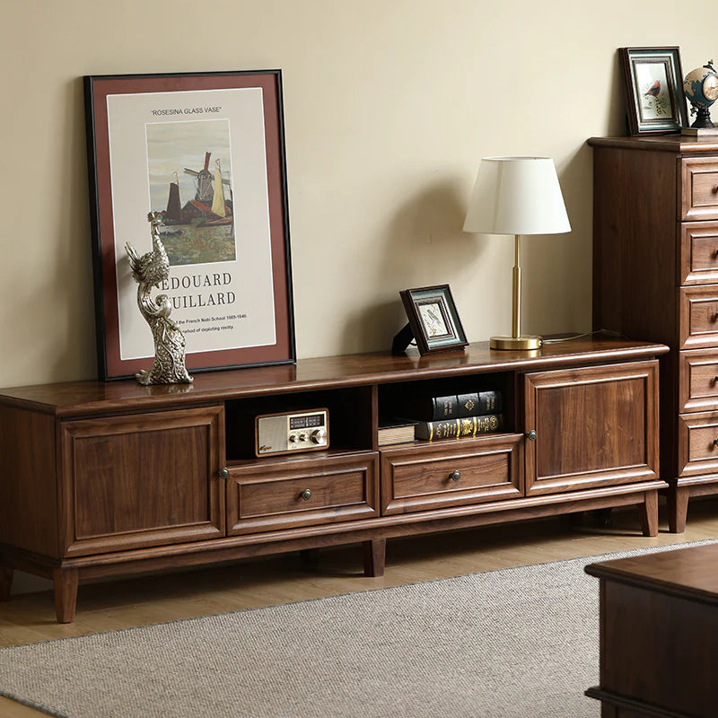 The Bikaner Media Unit | Handcrafted Walnut Finish TV Stand | 2-Door 2-Drawer