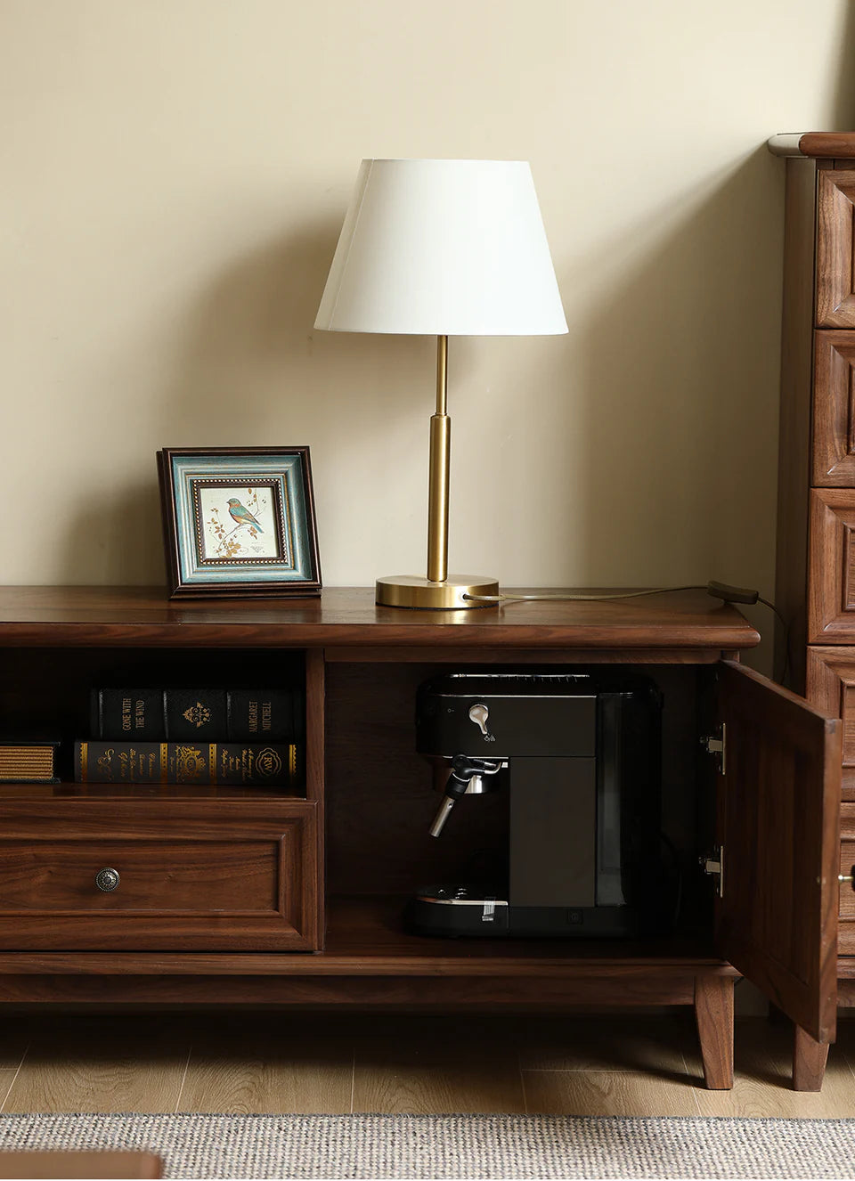 The Bikaner Media Unit | Handcrafted Walnut Finish TV Stand | 2-Door 2-Drawer