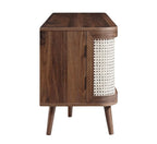 RetraVida Cane & Solid Mango Wood TV Unit – Walnut Finish, Handcrafted Media Console by Living Furn India
