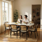 RattanGrove Mango Wood Dining Set with Rattan Chairs – Natural Finish, 4/6/8 Seater by Living Furn India