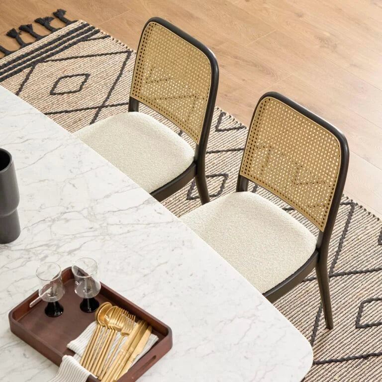 RattanGrove Mango Wood Dining Set with Rattan Chairs – Natural Finish, 4/6/8 Seater by Living Furn India
