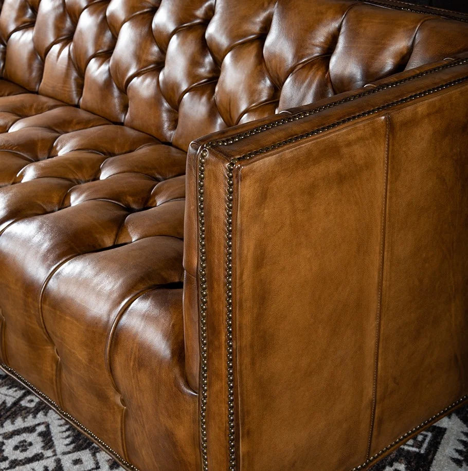 Kingston Tufted Buffalo Leather 3-Seater Sofa – Handcrafted Luxury by Living Furn India