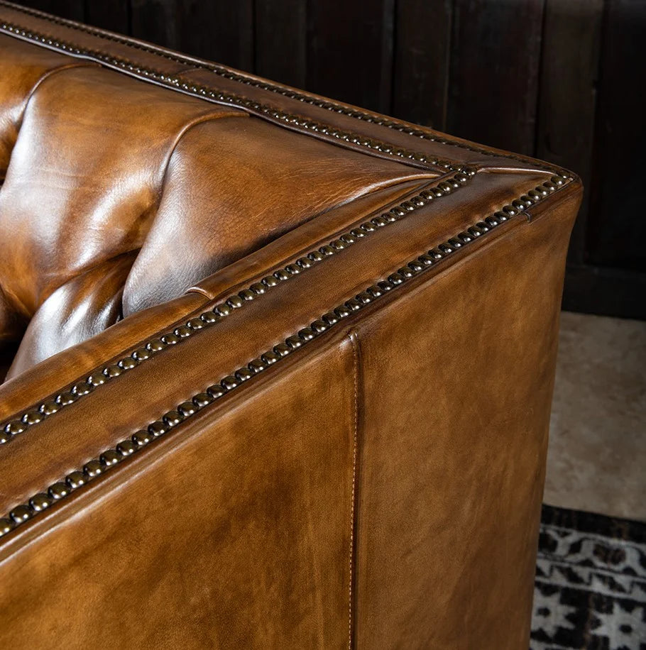 Kingston Tufted Buffalo Leather 3-Seater Sofa – Handcrafted Luxury by Living Furn India