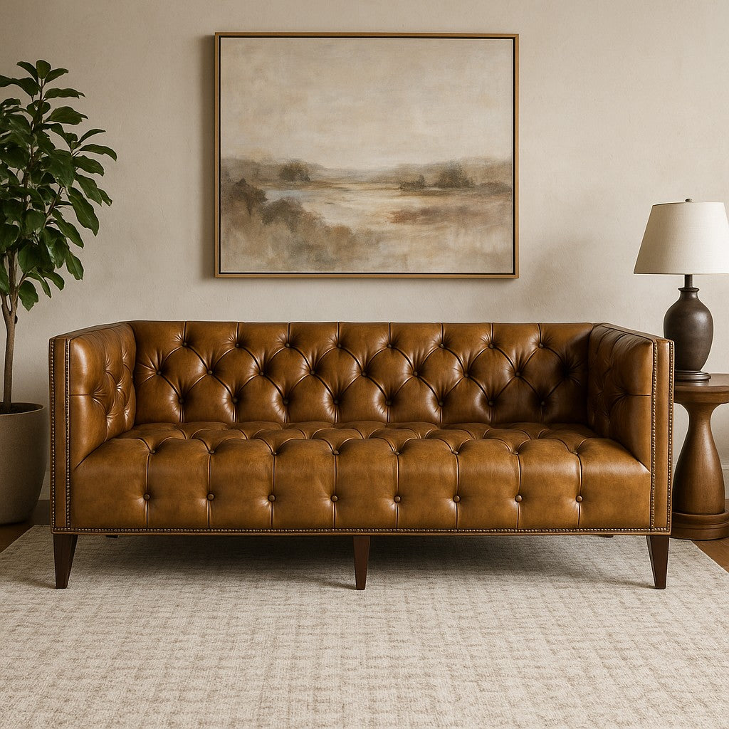 Kingston Tufted Buffalo Leather 3-Seater Sofa – Handcrafted Luxury by Living Furn India