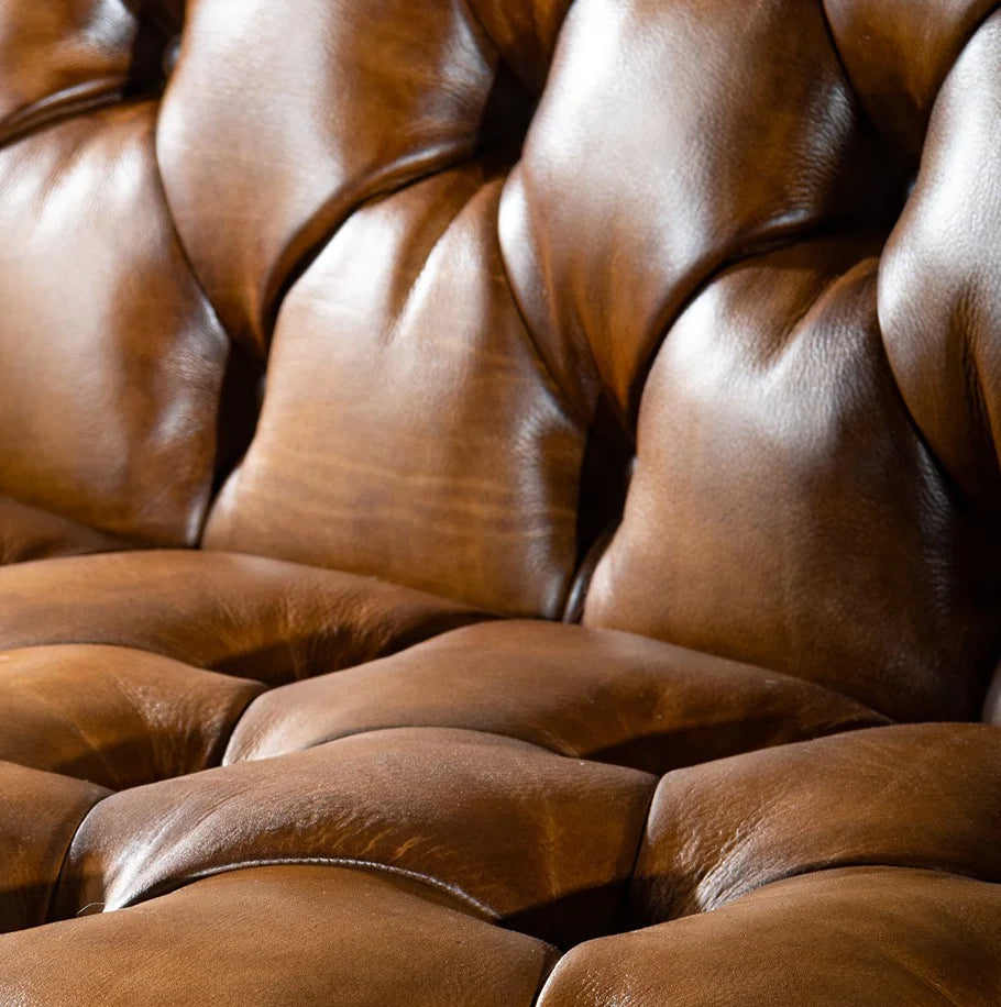 Kingston Tufted Buffalo Leather 3-Seater Sofa – Handcrafted Luxury by Living Furn India