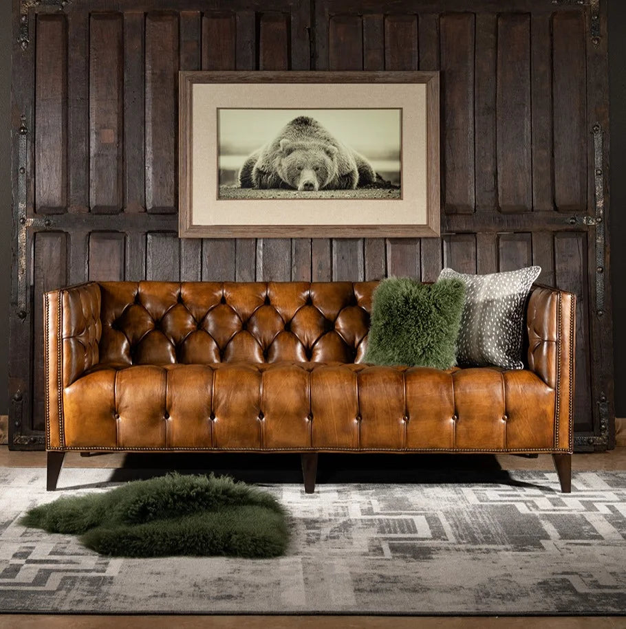 Kingston Tufted Buffalo Leather 3-Seater Sofa – Handcrafted Luxury by Living Furn India