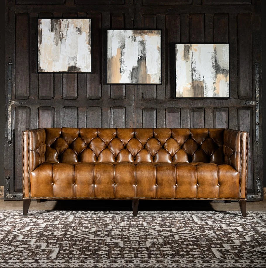 Kingston Tufted Buffalo Leather 3-Seater Sofa – Handcrafted Luxury by Living Furn India