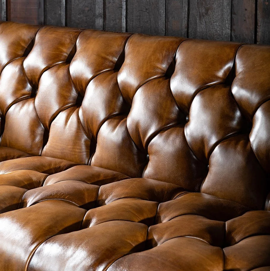 Kingston Tufted Buffalo Leather 3-Seater Sofa – Handcrafted Luxury by Living Furn India